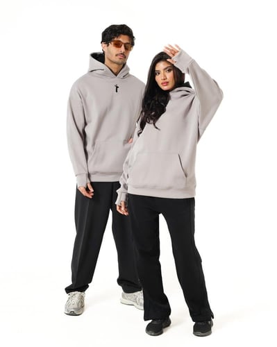 Hoodie Double cap Blue هودي رمادي ودبل كاب اسود