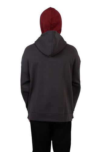 Hoodie gray Double cap Burgundy | هودي رمادي دبل ك...