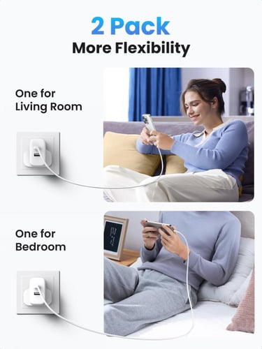 شاحن جداري يوجرين بمنفذ USB-C ومنفذ USB وبقوة 20 و...