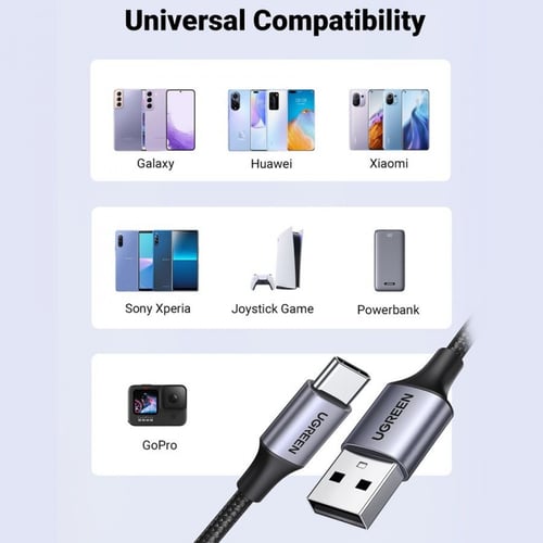 سلك شاحن يوجرين نايلون مظفر USB إلى USB-C بطول 2 م