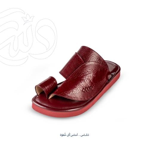 حذاء جلد ساق النعام كامل عنابي