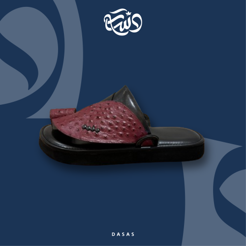 حذاء جلد النعام عنابي طبيعي