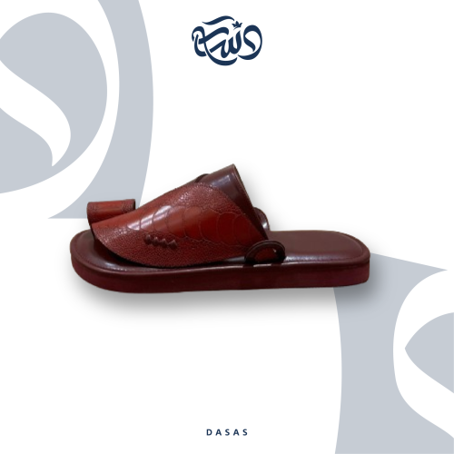 حذاء جلد ساق النعام عنابي طبيعي