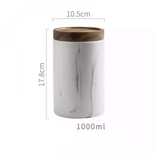 علبة سيراميك وسط بغطاء خشبي