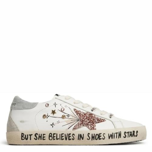 Golden Goose Super-Star White Leather with Pink Gl...