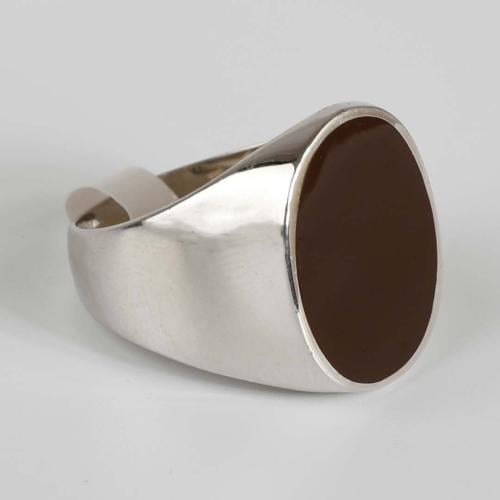 خاتم فضة رجالي عيار 925 بني داكن أنيق R-09