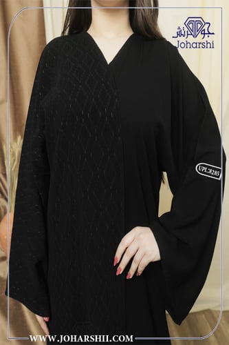 عبايه كريب مع اضافة قماش حرير مغسول - عباية سوداء...