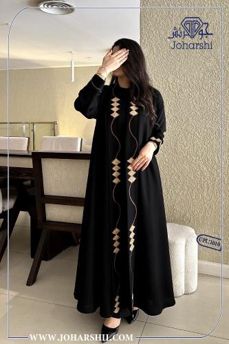 عباية دبل كلوش كتان تطريز اهاري لون بيج