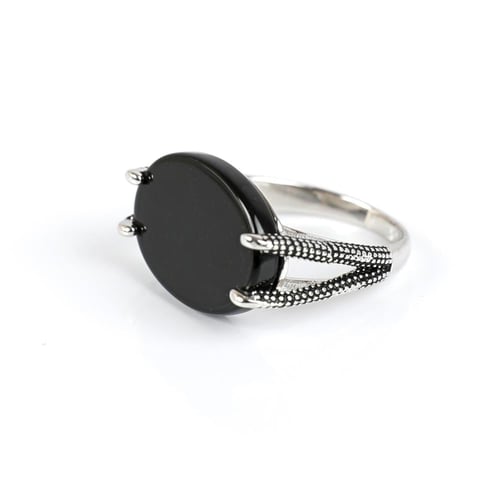 خاتم فضة ملكي بيضاوي مع شنكار أسود