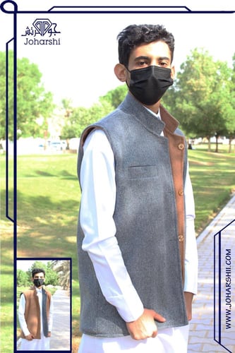 سديري رجالي شتوي جوخ دبل فيس لون بني مع رمادي - سد...