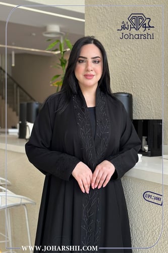 عباية كتان اسود لف مطرزة