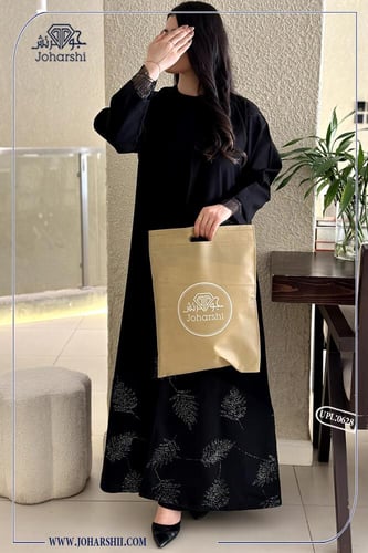 عباية قماش كتان بتطريز أنيق مع شكل ورود