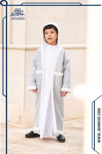 فروة شتوية أطفال رمادية وفرو أبيض فاخرة