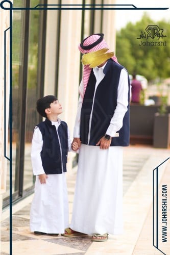 طقم سديري دبل فيس أنيق أبيض وكحلي للأب والابن