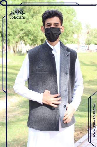 سديري رجالي شتوي جوخ دبل فيس لون اسود مع رمادي - س...