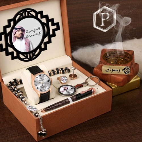 طقم ساعة جلد اصلي كلاسيك - طقم ساعه جلد