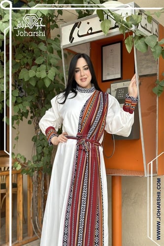 جلابية تراثية سعودية نسائي اللون الابيض بتصميم الس...