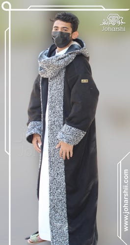 فروة شتوية رجالية دبل فيس جوخ بيج وأسود مع شال أني...