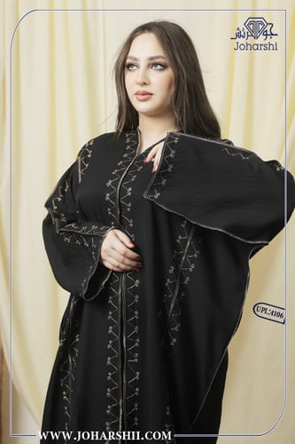 عبايه كتان تطريز اهاري - عبايات مطرزه ذهبي