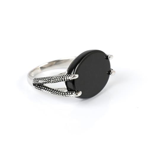 خاتم فضة ملكي بيضاوي مع شنكار أسود