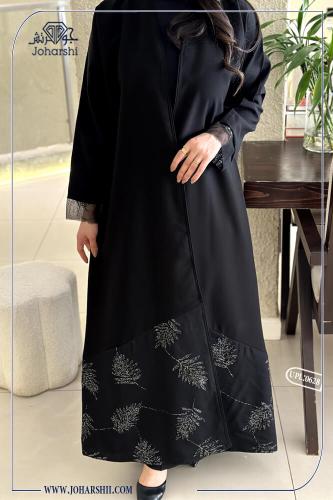 عباية قماش كتان بتطريز أنيق مع شكل ورود