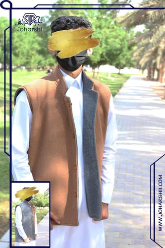 سديري رجالي شتوي جوخ دبل فيس لون بني مع رمادي - سد...