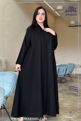 عباية تطريز اسود قماش كتان لف