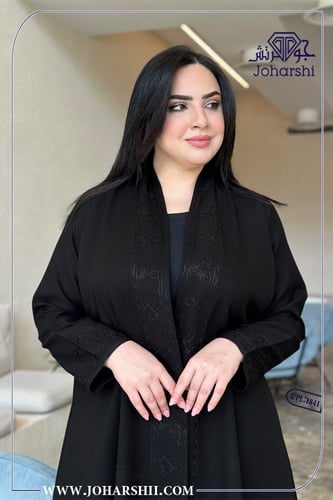 عباية تطريز اسود قماش كتان لف