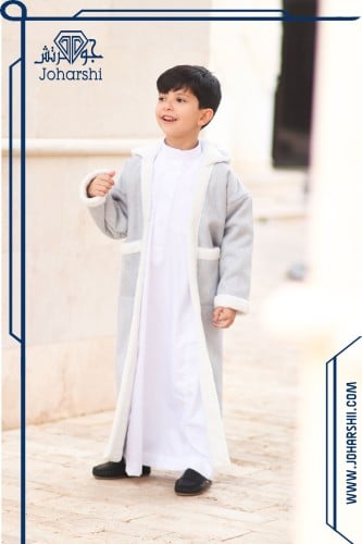 فروة شتوية أطفال رمادية وفرو أبيض فاخرة