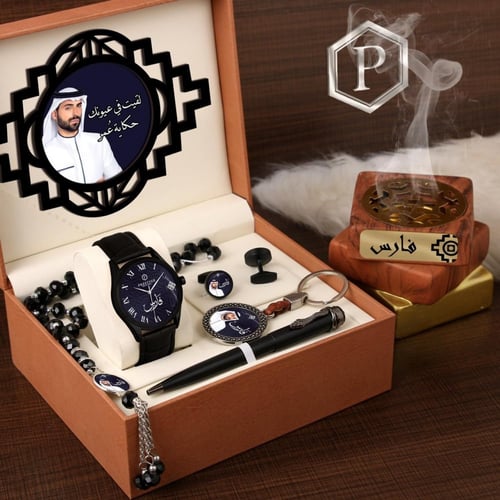 طقم ساعة جلد اصلي كلاسيك - طقم ساعه جلد