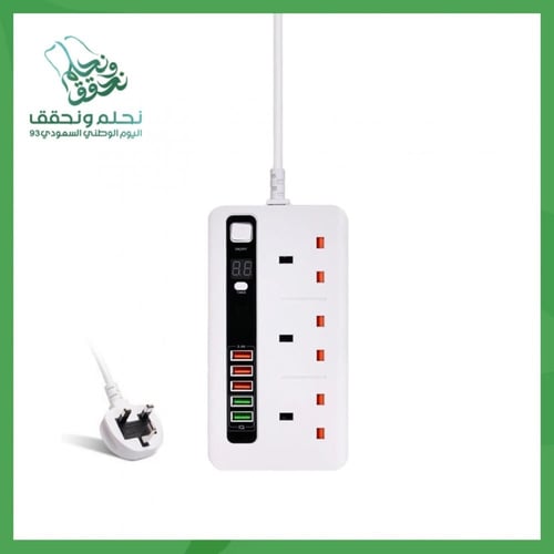 توصيلة كهربائية ذكية 3 متر بمؤقت تشغيل و5 منافذ US...