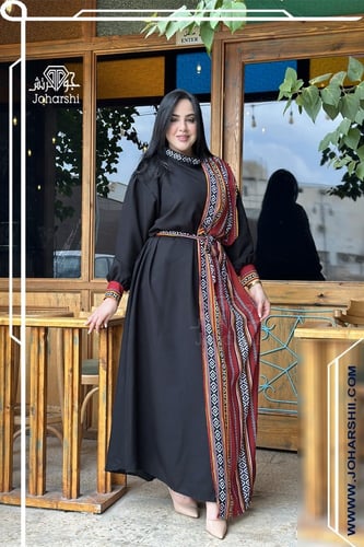 جلابية تراثية سعودية نسائي اللون الاسود بصميم السد...