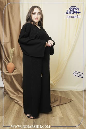 عبايه كريب مع اضافة قماش حرير مغسول - عباية سوداء...