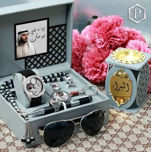 اطقم هدايا رجالية راقية ساعة جلد وكبك وسبحة