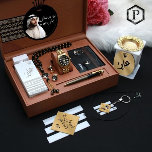 اطقم رجالية فخمة مع ساعة جلد وكبك وعطر 100 مل