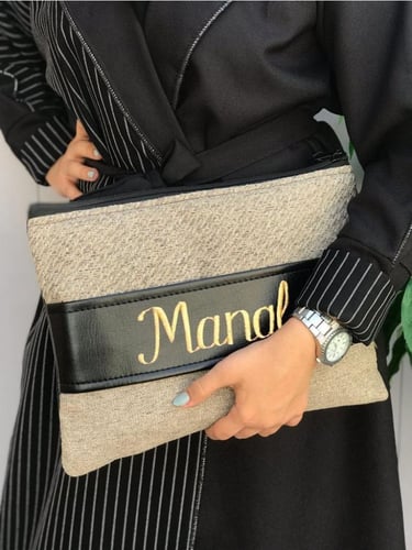 شنطة باوتش نوتيد قماش و حزام جلد متعددة الوان