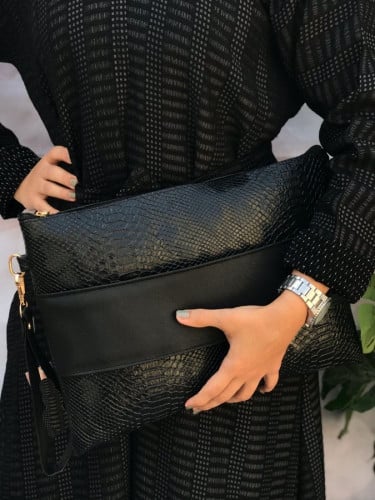 شنط باوتش نسائي جلد مشجر أنيق للابتوب - أسود لمعة...