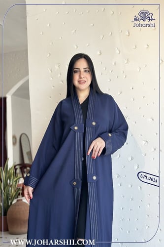 عباية كحلي غامق كريب ملكي مطرزه - عبايتك