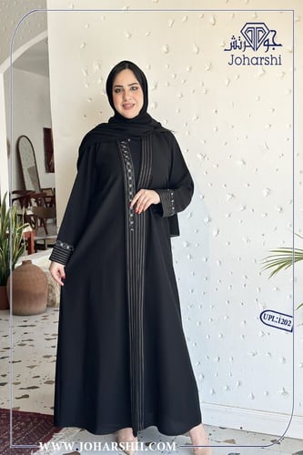 عباية لينن اسود أنيقة مع طرحة مجانية
