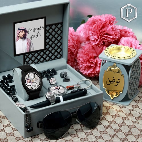 اطقم هدايا رجالية راقية ساعة جلد وكبك وسبحة