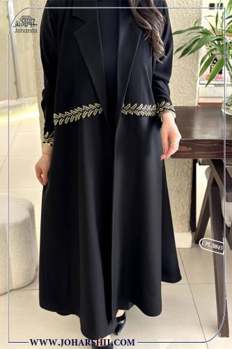 عباية وهج قماش ملكي مع كلفة ذهبية وحزام أنيق