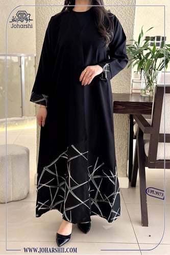 عباية قماش كتان دائري من الاسفل معرج لون الابيض مم...