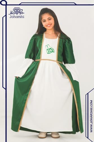 فستان اليوم الوطني للبنات - أبيض وأخضر مع تطريز هو...