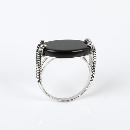 خاتم فضة ملكي بيضاوي مع شنكار أسود