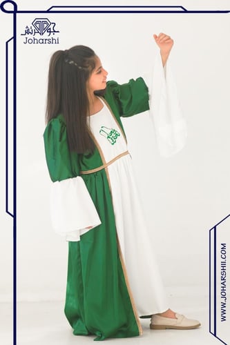 فستان اليوم الوطني للبنات - أبيض وأخضر مع تطريز هو...