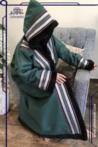 فروة نسائية زيتية مع قماش السدو العربي