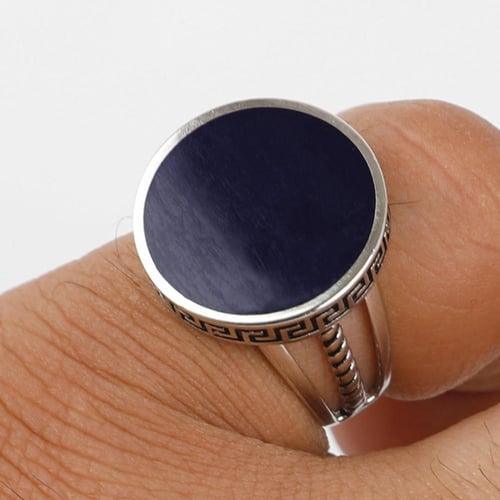 خاتم فضة كحلي بيضاوي عيار 925 مع شنكار معّرق