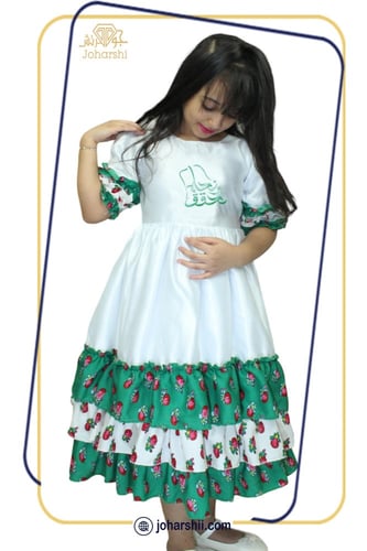 فستان اليوم الوطني للاطفال بطبقات الشالكي الاخضر -...