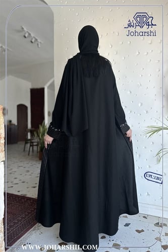 عباية لينن اسود أنيقة مع طرحة مجانية