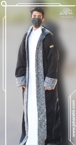 فروة شتوية رجالية دبل فيس جوخ بيج وأسود مع شال أني...